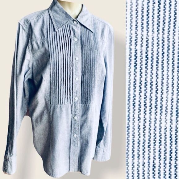 Belk’s Madison Pintuck Bib Prairie Style Pinstripe Long Sleeve Blouse - Picture 1 of 11
